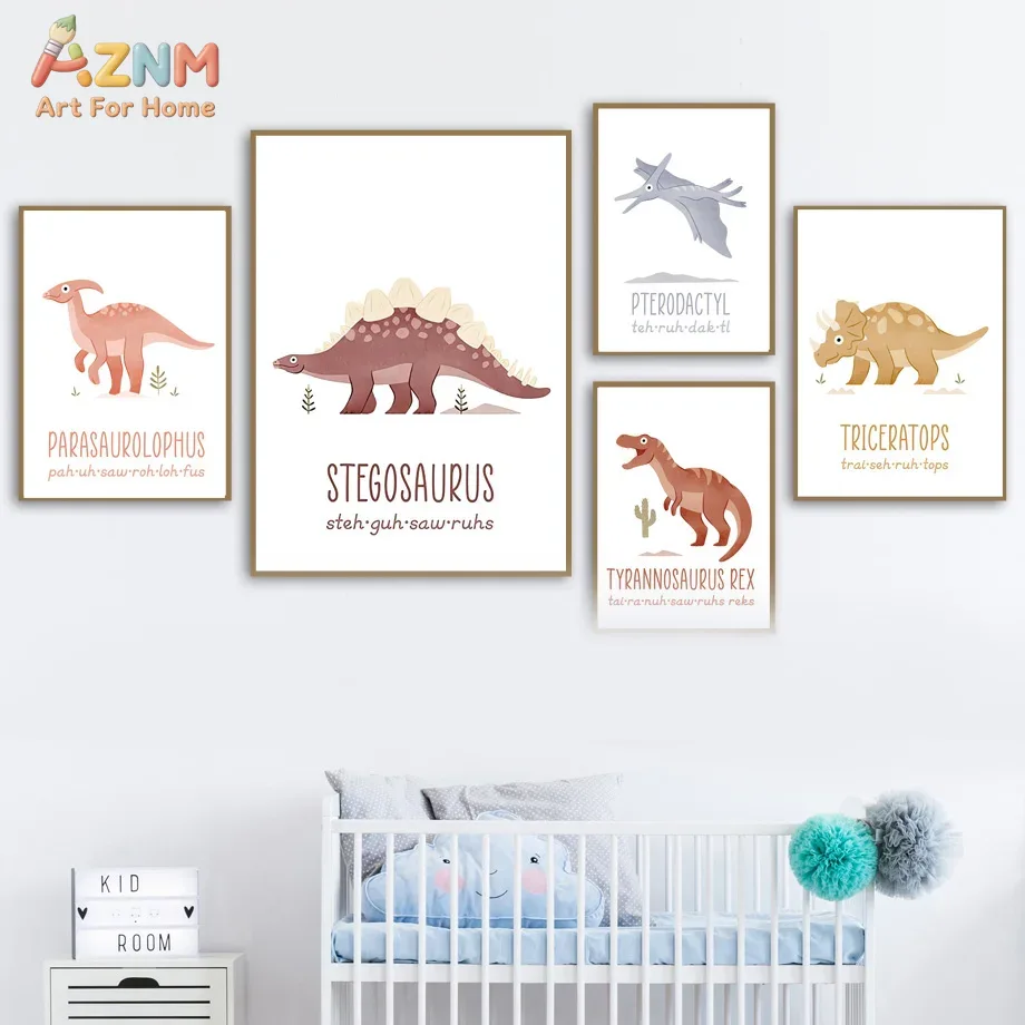 Kids No Education - AZNM Leuke aquarel dinosaurus canvas wanddecoratie,