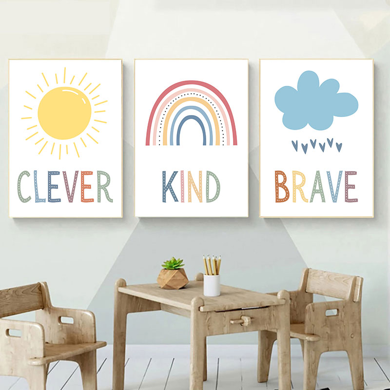 Kids Education Quote - Leuke Zon Regenboog Wolk Canvas Art