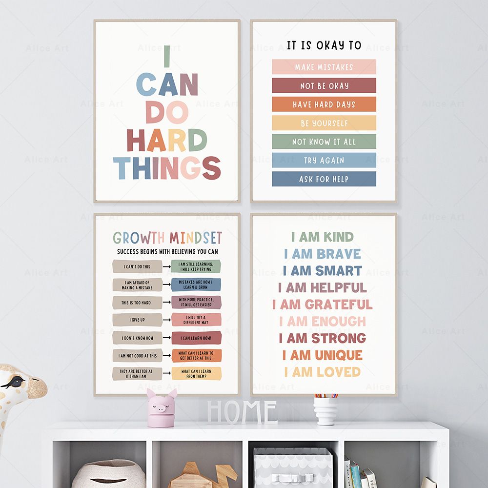 Kids Education Quote - Bevestigingen voor kinderkamerposter Groeimindset Positieve citaten