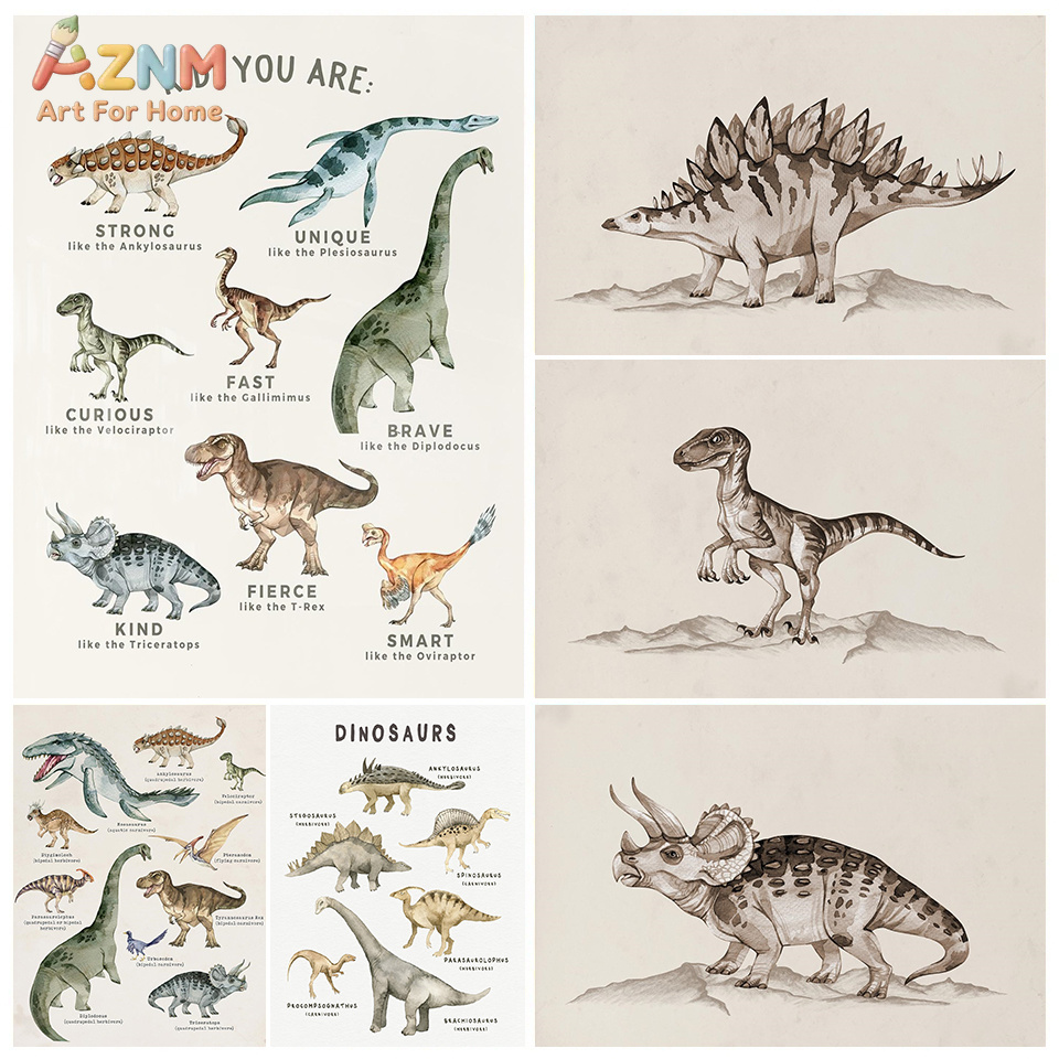 Kids Education Quote - AZNM aquarel dinosaurus canvas wandkunst, positief