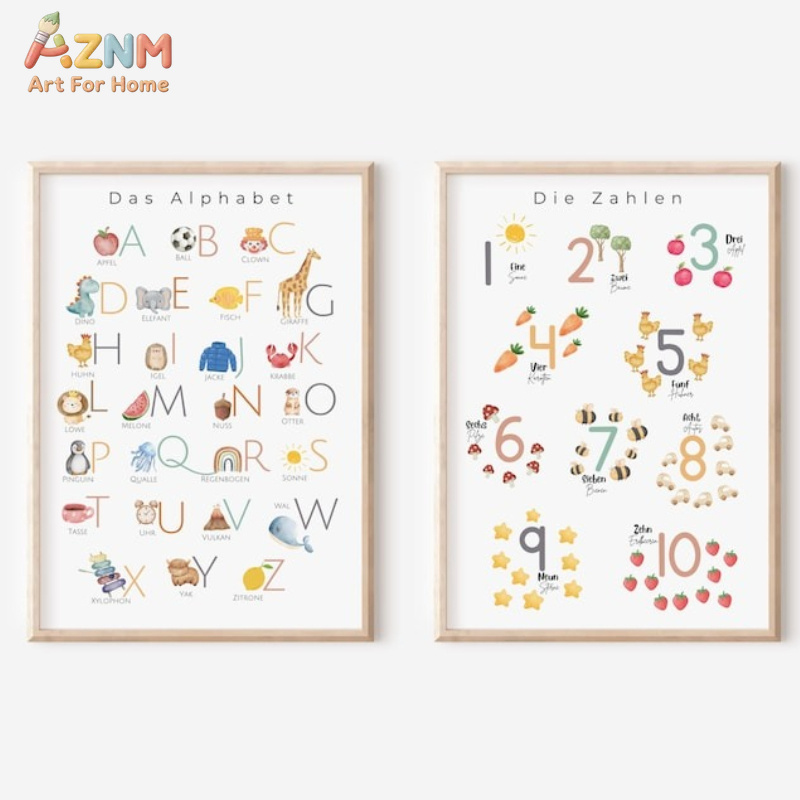 Kids No Education - AZNM Duits alfabet cijfers canvas wandkunst,